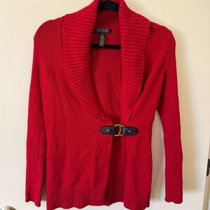 Lauren Ralph Lauren Red Cardigan with Leather Buckle Detail